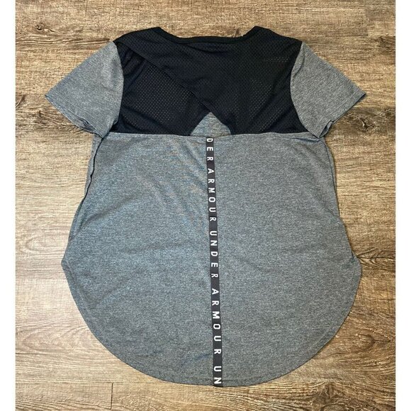 Under Armour Ladies Sport Crossback T-Shirt UA Black Gym Training Yoga Top Sz XS - Picture 8 of 8